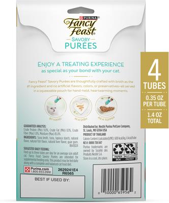 Show full view: Fancy Feast Savory Puree Naturals Tuna Flavored in a Demi-Glace Squeezable Lickable Adult Cat Treats, 0.35-oz tube, case of 4 slide 5 of 12