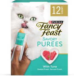 Fancy Feast Savory Puree Naturals Tuna Flavored in a Demi-Glace Squeezable Lickable Adult Cat Treats, 0.32-oz tube, case of 12