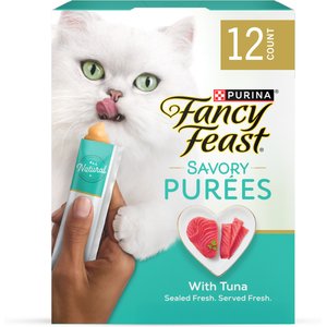 Fancy Feast Savory Puree Naturals Tuna Flavored in a Demi-Glace Squeezable Lickable Adult Cat Treats, 0.32-oz tube, case of 12