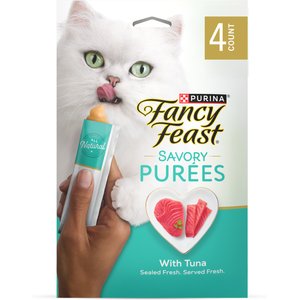 Fancy Feast Savory Puree Naturals Tuna Flavored in a Demi-Glace Squeezable Lickable Adult Cat Treats, 0.35-oz tube, case of 4