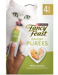 Fancy Feast Savory Puree Naturals Chicken Flavored in a Demi-Glace Squeezable Lickable Adult Cat Treats, 0.35-oz tube, case of 4