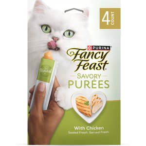 Fancy Feast Savory Puree Naturals Chicken Flavored in a Demi-Glace Squeezable Lickable Adult Cat Treats, 0.35-oz tube, case of 4