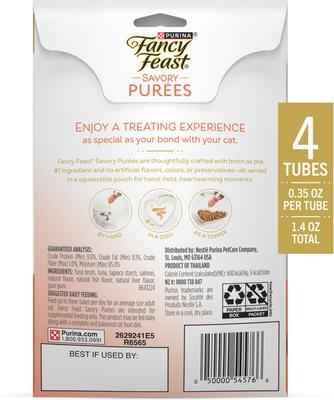 Show full view: Fancy Feast Savory Puree Naturals Salmon & Tuna Flavored in a Demi-Glace Squeezable Lickable Adult Cat Treats, 0.35-oz tube, case of 4 slide 5 of 12