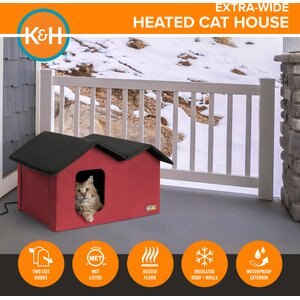 K&H Pet Products Outdoor Heated Kitty House Extra-Wide Cat Shelter, Red/Black