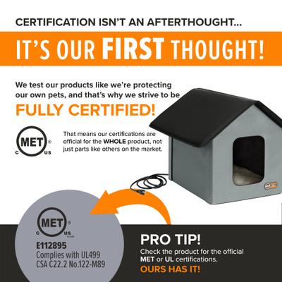 Show full view: K&H Pet Products Outdoor Heated Kitty House Cat Shelter, Gray/Black slide 5 of 13