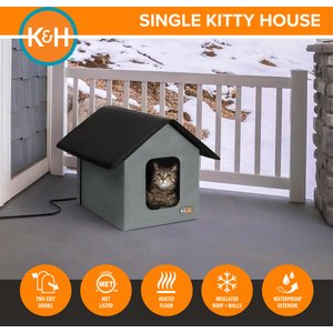 K&H Pet Products Outdoor Heated Kitty House Cat Shelter, Gray/Black