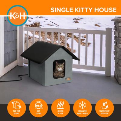 Show full view: K&H Pet Products Outdoor Heated Kitty House Cat Shelter, Gray/Black slide 4 of 13