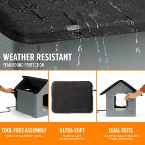 K&H Pet Products Outdoor Heated Kitty House Cat Shelter, Gray/Black