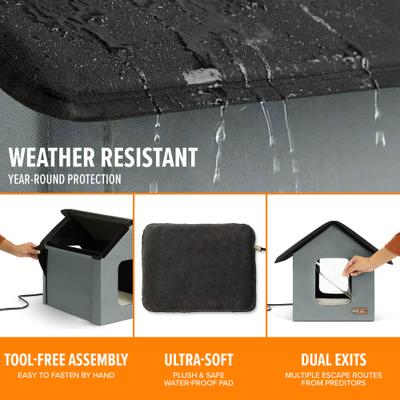 Show full view: K&H Pet Products Outdoor Heated Kitty House Cat Shelter, Gray/Black slide 3 of 13