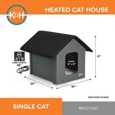 Show full view: K&H Pet Products Outdoor Heated Kitty House Cat Shelter, Gray/Black slide 2 of 13