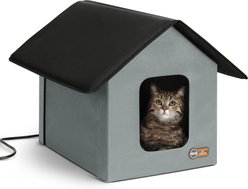 K&H Pet Products Outdoor Heated Kitty House Cat Shelter, Gray/Black