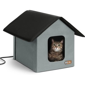 K&H Pet Products Outdoor Heated Kitty House Cat Shelter, Gray/Black