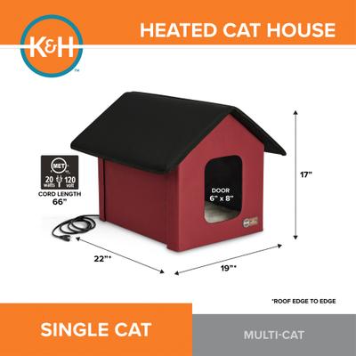 Show full view: K&H Pet Products Outdoor Heated Kitty House Cat Shelter, Red/Black slide 2 of 13