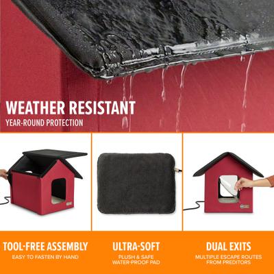 Show full view: K&H Pet Products Outdoor Heated Kitty House Cat Shelter, Red/Black slide 3 of 13