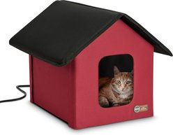 K&H Pet Products Outdoor Heated Kitty House Cat Shelter, Red/Black