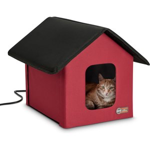 K&H Pet Products Outdoor Heated Kitty House Cat Shelter, Red/Black
