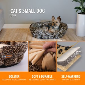 K&H Pet Products Self-Warming Nuzzle Nest Bolster Cat & Dog Bed, Leopard