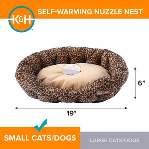 K&H Pet Products Self-Warming Nuzzle Nest Bolster Cat & Dog Bed, Leopard