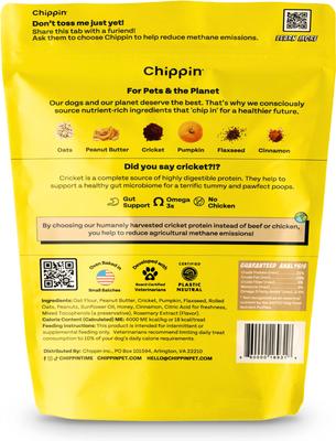 Show full view: Chippin Superfood Gut Health Peanut Butter Cricket Pumpkin Crunchy Dog Treats, 5-oz bag slide 10 of 11