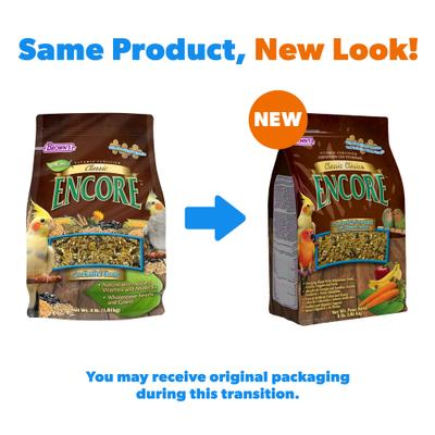 Show full view: Brown's Encore Classic Natural Cockatiel Food, 4-lb bag slide 2 of 10