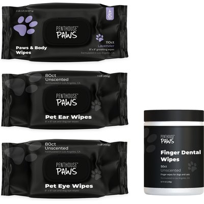 Penthouse Paws Penthouse Paws Grooming Essentials Trial Pack - Body & Paw Cleansing, Tear Stain, Ear Care, & Dental Wipes, 4 Pack