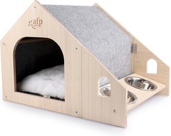 allforpaws Classic Comfort-Feline Cat House with Feeding Bowls, Beige