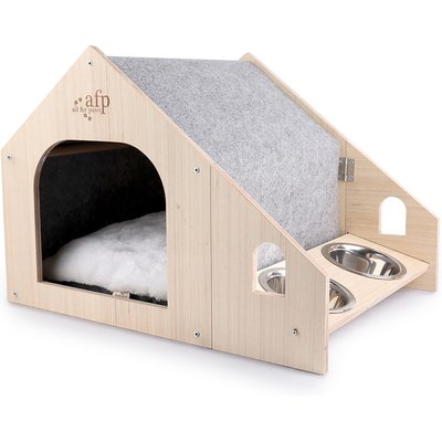 allforpaws allforpaws Classic Comfort-Feline Cat House with Feeding Bowls, Beige