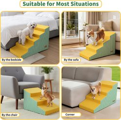 BingoPaw High-Density Foam Bed & Sofa Dog Stairs with Gentle Slope, Yellow with Green Stripe, 3 steps slide 2 of 9