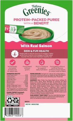 Show full view: Feline Greenies Smart Purees Grain-Free Salmon Flavor Lickable Cat Treats 0.49-oz tube, 4 count slide 3 of 10