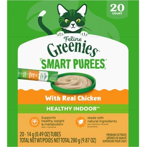 Greenies Feline Smart Purees Grain-Free Chicken Flavor Lickable Cat Treats, 0.49-oz tube, 20 count