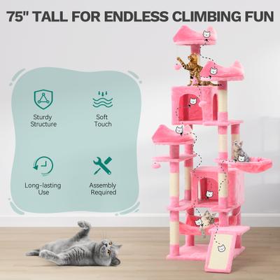Show full view: Yitahome Multi-Level 75-in Flannel Cat Tree Tower & Condos, Pink slide 3 of 8