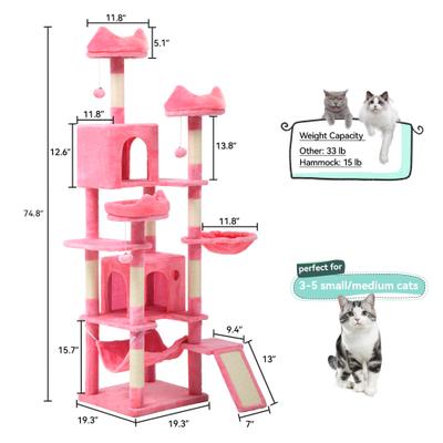Show full view: Yitahome Multi-Level 75-in Flannel Cat Tree Tower & Condos, Pink slide 2 of 8