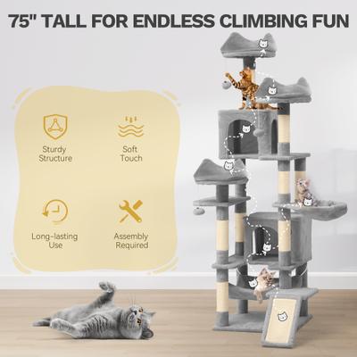 Show full view: Yitahome Multi-Level 75-in Flannel Cat Tree Tower & Condos, Light Grey slide 3 of 6