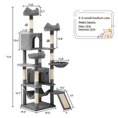 Show full view: Yitahome Multi-Level 75-in Flannel Cat Tree Tower & Condos, Light Grey slide 2 of 6