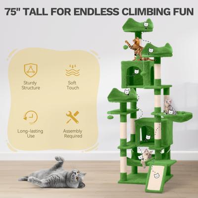 Show full view: Yitahome Multi-Level 75-in Flannel Cat Tree Tower & Condos, Green slide 3 of 6