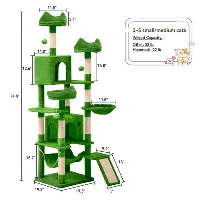Show full view: Yitahome Multi-Level 75-in Flannel Cat Tree Tower & Condos, Green slide 2 of 6