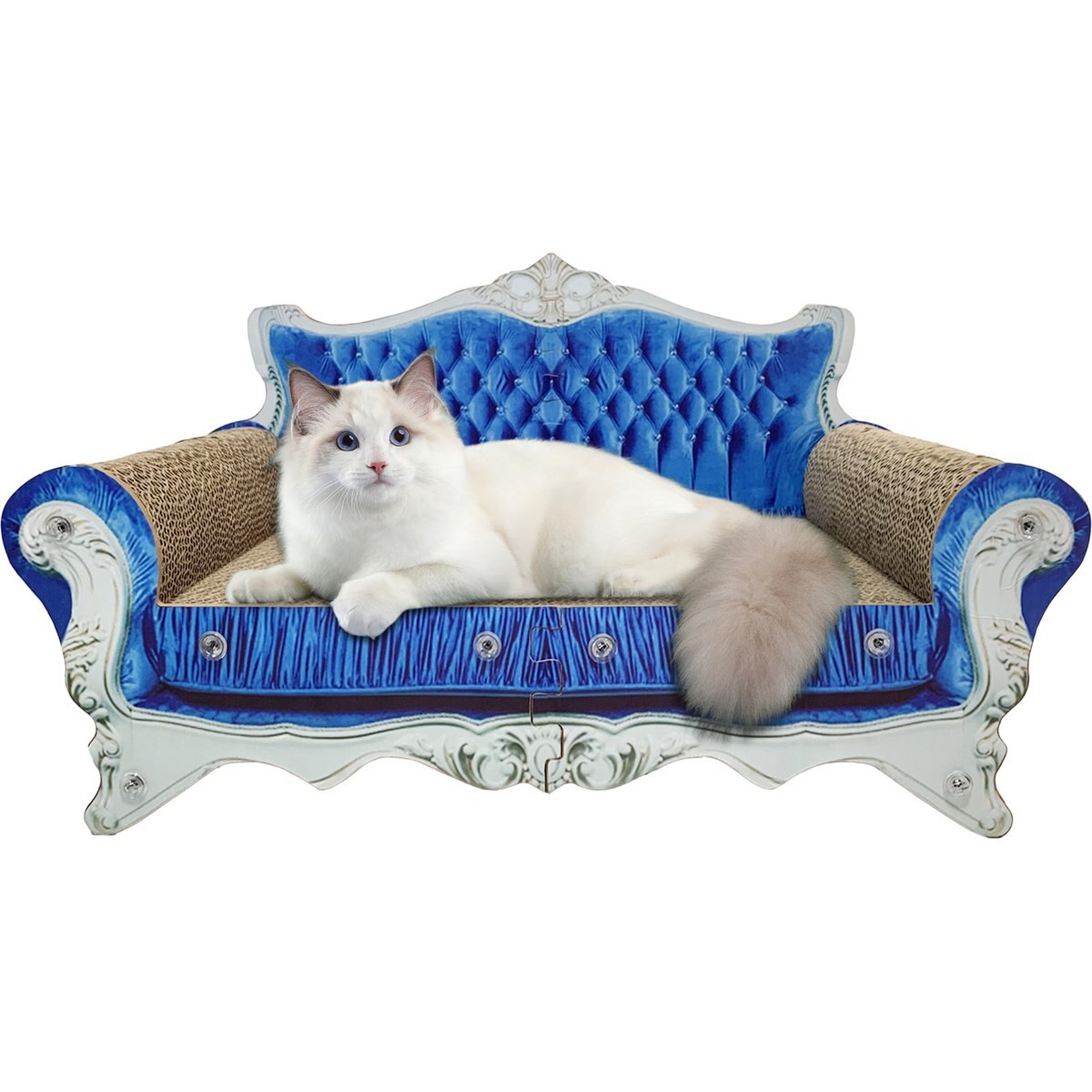 MALOROY Couch Shaped Cat Scratcher Sofa Bed, Large, Blue