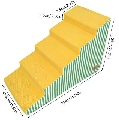 Show full view: BingoPaw High-Density Foam Bed & Sofa Dog Stairs with Gentle Slope, Yellow with Green Stripe, 5 steps slide 2 of 10