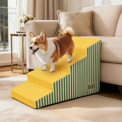Show full view: BingoPaw High-Density Foam Bed & Sofa Dog Stairs with Gentle Slope, Yellow with Green Stripe, 4 steps slide 4 of 11
