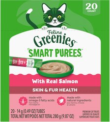 Feline Greenies Smart Purees Grain-Free Salmon Flavor Lickable Cat Treats 0.49-oz tube, 20 count