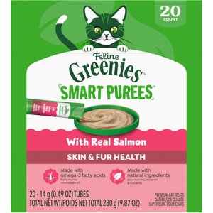 Feline Greenies Smart Purees Grain-Free Salmon Flavor Lickable Cat Treats 0.49-oz tube, 20 count