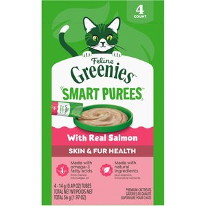 Feline Greenies Smart Purees Grain-Free Salmon Flavor Lickable Cat Treats 0.49-oz tube, 4 count