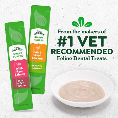 Show full view: Greenies Feline Smart Purees Grain-Free Chicken Flavor Lickable Cat Treats, 0.49-oz tube, 4 count slide 10 of 10
