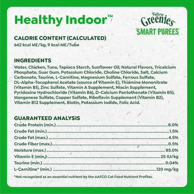 Show full view: Greenies Feline Smart Purees Grain-Free Chicken Flavor Lickable Cat Treats, 0.49-oz tube, 4 count slide 7 of 10