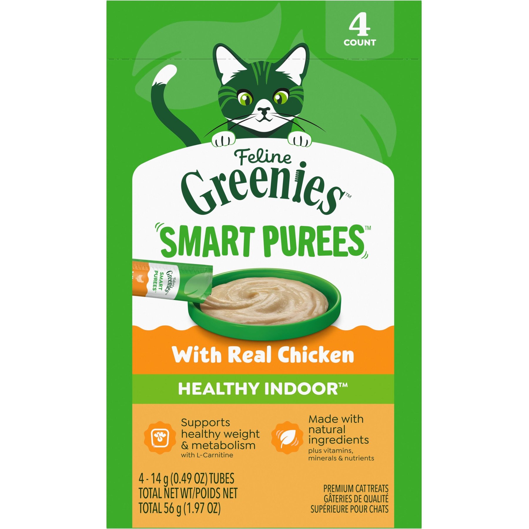 Greenies Feline Smart Purees Grain-Free Chicken Flavor Lickable Cat Treats, 0.49-oz tube, 4 count