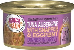 Against the Grain Tuna Aubergine with Snapper & Eggplant Dinner Grain-Free Wet Cat Food, 2.8-oz can, case of 24