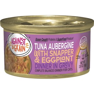 Against the Grain Tuna Aubergine with Snapper & Eggplant Dinner Grain-Free Wet Cat Food, 2.8-oz can, case of 24