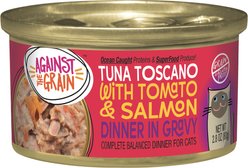 Against the Grain Tuna Toscano with Tomato & Salmon Dinner Grain-Free Wet Cat Food, 2.8-oz, case of 24