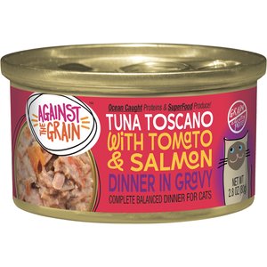 Against the Grain Tuna Toscano with Tomato & Salmon Dinner Grain-Free Wet Cat Food, 2.8-oz, case of 24