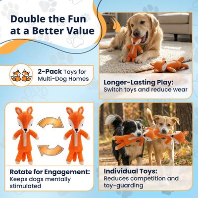 Show full view: Pacific Pups Products Woodland Animals Fox Squeaky Plush Dog Toys, 2 count slide 2 of 6